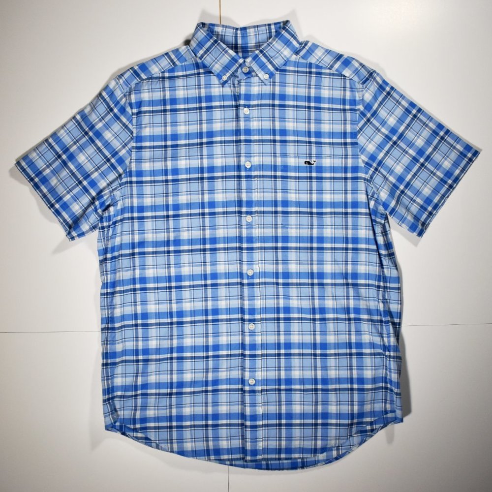 Vineyard Vines Short Sleeve Tucker Shirt - Blue and White Strip - Medium - Picture 2 of 5